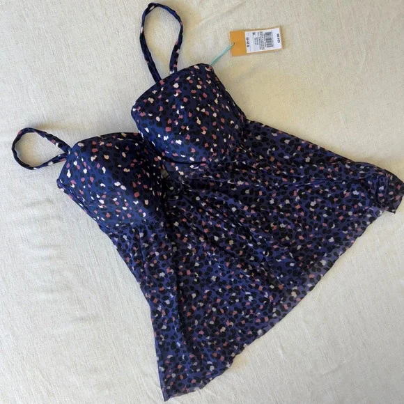 Kona Sol Womens Blue Leopard Print Flyaway Tankini Swim Top Small NWT - Picture 5 of 9